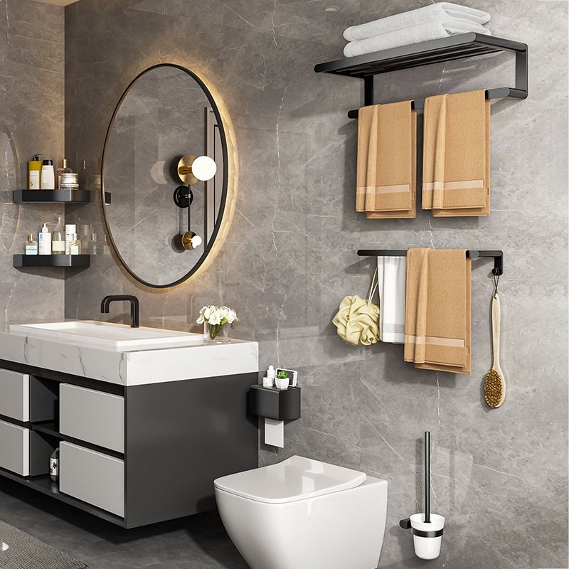 Modern Bathroom Set with Bath Shelf/Towel Bar & Paper Holder Black Bathroom Hardware Clearhalo 'Bathroom Hardware Sets' 'Bathroom Hardware' 'Bathroom Remodel & Bathroom Fixtures' 'bathroom_hardware_sets' 'Home Improvement' 'home_improvement' 'home_improvement_bathroom_hardware_sets' 1200x1200_fe121f6a-7aec-49b5-93e9-279173f44224