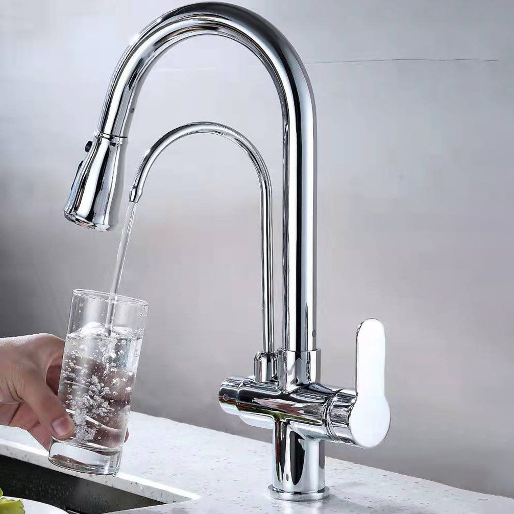 Contemporary Pull down Kitchen Faucet Double Handle High Arch 2-Function Water Filler Clearhalo 'Home Improvement' 'home_improvement' 'home_improvement_kitchen_faucets' 'Kitchen Faucets' 'Kitchen Remodel & Kitchen Fixtures' 'Kitchen Sinks & Faucet Components' 'kitchen_faucets' 1200x1200_fe1fee1c-44a2-498c-bd2c-f2300d713b7e