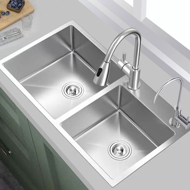 Contemporary Style Kitchen Sink Stainless Steel 2 Holes Drop-In Kitchen Double Sink Clearhalo 'Home Improvement' 'home_improvement' 'home_improvement_kitchen_sinks' 'Kitchen Remodel & Kitchen Fixtures' 'Kitchen Sinks & Faucet Components' 'Kitchen Sinks' 'kitchen_sinks' 1200x1200_fe26d73b-aa19-4d1b-aebb-31e1d96439c0