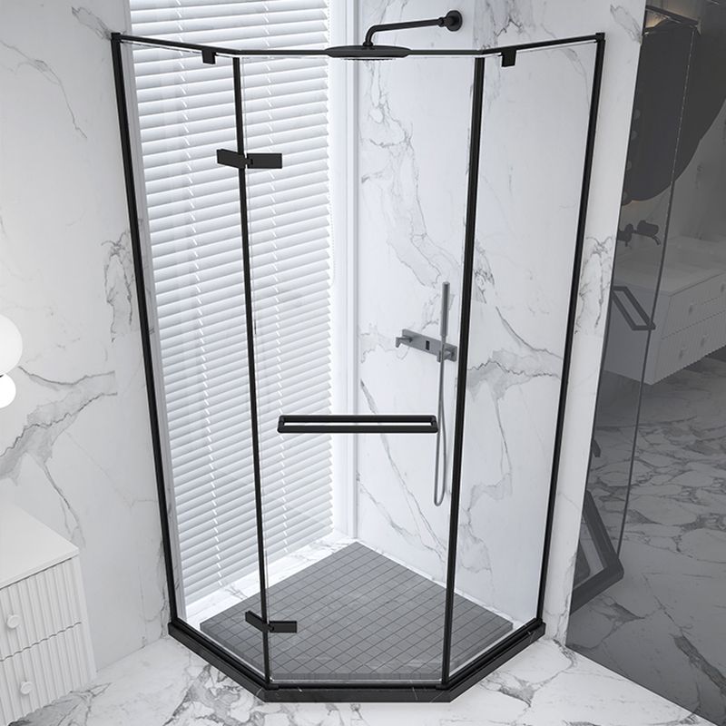 Black Neo-Angle Shower Enclosure Semi Frameless Door Hinged Shower Room Clearhalo 'Bathroom Remodel & Bathroom Fixtures' 'Home Improvement' 'home_improvement' 'home_improvement_shower_stalls_enclosures' 'Shower Stalls & Enclosures' 'shower_stalls_enclosures' 'Showers & Bathtubs' 1200x1200_fe3c691a-b9d0-478b-b598-f8b56fba9804