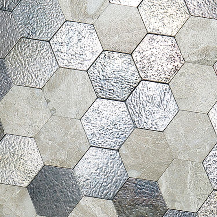 Hexagonal Mosaic Tile Metal Peel and Stick Tiles for Kitchen and Bathroom, 11.8"x 11.8" Clearhalo 'Flooring 'Home Improvement' 'home_improvement' 'home_improvement_peel_stick_blacksplash' 'Peel & Stick Backsplash Tile' 'peel_stick_blacksplash' 'Walls & Ceilings' Walls and Ceiling' 1200x1200_fe418beb-0f09-4b6d-a52f-da68f9a7210a