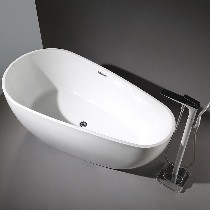 Modern Oval Bath White Acrylic Soaking Freestanding Back to Wall Bathtub Clearhalo 'Bathroom Remodel & Bathroom Fixtures' 'Bathtubs' 'Home Improvement' 'home_improvement' 'home_improvement_bathtubs' 'Showers & Bathtubs' 1200x1200_fe42095e-d515-46f8-a736-cff570da213f
