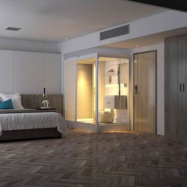 White Shower Stall Framed Single Sliding Rectangle Shower Kit Clearhalo 'Bathroom Remodel & Bathroom Fixtures' 'Home Improvement' 'home_improvement' 'home_improvement_shower_stalls_enclosures' 'Shower Stalls & Enclosures' 'shower_stalls_enclosures' 'Showers & Bathtubs' 1200x1200_fe5ddf9a-2007-451c-a372-647179721854