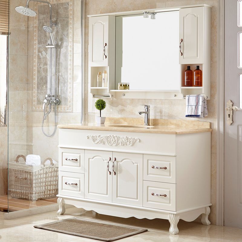 Wood Frame Bathroom Vanity White Freestanding Mirror Drawers Rectangle Vanity with 2 Doors Clearhalo 'Bathroom Remodel & Bathroom Fixtures' 'Bathroom Vanities' 'bathroom_vanities' 'Home Improvement' 'home_improvement' 'home_improvement_bathroom_vanities' 1200x1200_fe648c58-6a66-4c8f-b1bf-0e228df845ab