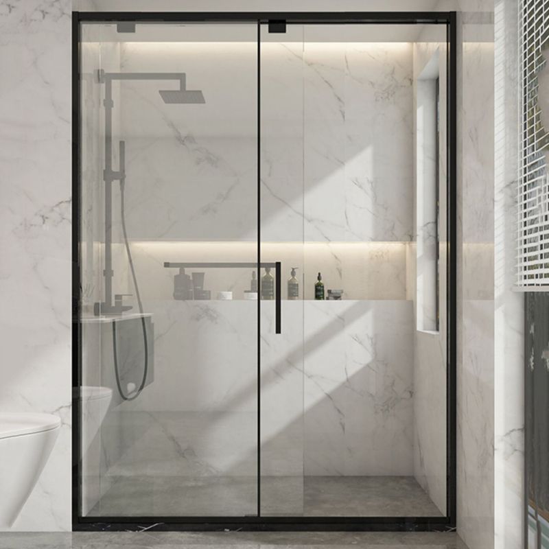 Black Stainless Steel Narrow Frame Semi Frameless Single Swing Shower Door Clearhalo 'Bathroom Remodel & Bathroom Fixtures' 'Home Improvement' 'home_improvement' 'home_improvement_shower_tub_doors' 'Shower and Tub Doors' 'shower_tub_doors' 'Showers & Bathtubs' 1200x1200_fe78188b-a844-4736-b8da-8c16cb8f33c7