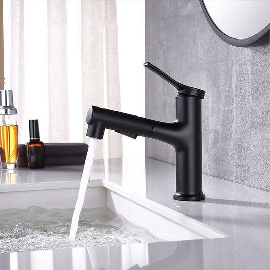 Contemporary Single Handle Faucet Pull-out Sink Faucet with Lever Handle Clearhalo 'Bathroom Remodel & Bathroom Fixtures' 'Bathroom Sink Faucets' 'Bathroom Sinks & Faucet Components' 'bathroom_sink_faucets' 'Home Improvement' 'home_improvement' 'home_improvement_bathroom_sink_faucets' 1200x1200_fe89920a-50ce-4c28-8962-1d02dcd9f4eb