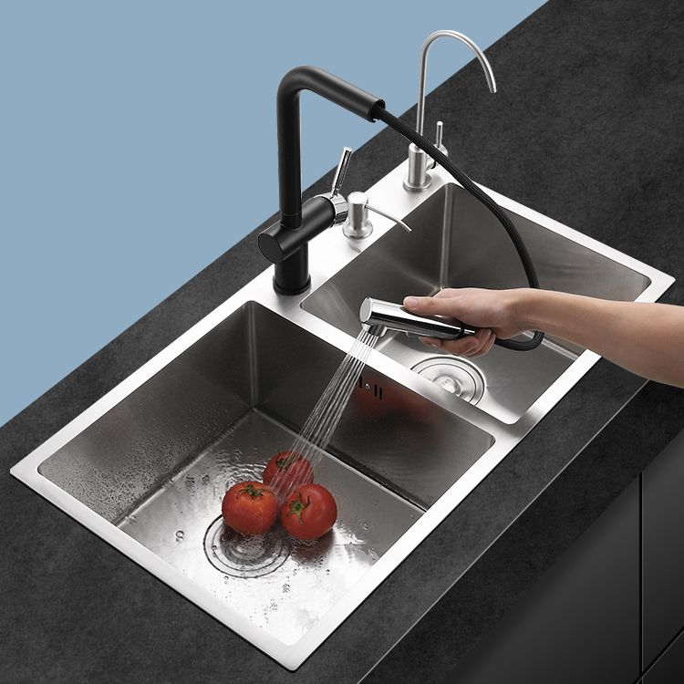 Stainless Steel Double Sink Kitchen Sink 3 Holes Drop-In Sink with Drain Assembly Clearhalo 'Home Improvement' 'home_improvement' 'home_improvement_kitchen_sinks' 'Kitchen Remodel & Kitchen Fixtures' 'Kitchen Sinks & Faucet Components' 'Kitchen Sinks' 'kitchen_sinks' 1200x1200_fe8b3656-0c93-412b-9b50-3165ecf9d06f