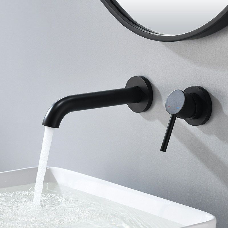 Contemporary Tub Filler Trim Wall Mounted Low Arc Bathroom Faucet Clearhalo 'Bathroom Remodel & Bathroom Fixtures' 'Bathtub Faucets' 'bathtub_faucets' 'Home Improvement' 'home_improvement' 'home_improvement_bathtub_faucets' 1200x1200_fea56b2e-7a5f-4d63-930c-241ee33c1330