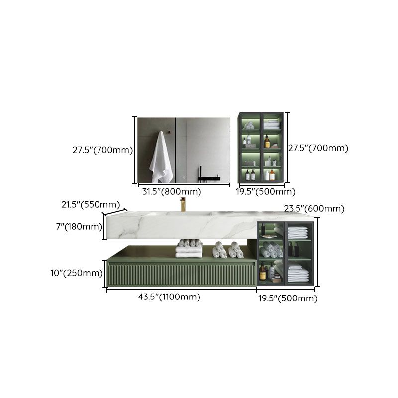 Modern Wall Mount Sink Vanity in Green with Mirror Drawers for Bathroom Clearhalo 'Bathroom Remodel & Bathroom Fixtures' 'Bathroom Vanities' 'bathroom_vanities' 'Home Improvement' 'home_improvement' 'home_improvement_bathroom_vanities' 1200x1200_feb03362-fbc4-4485-980f-deec02f42cac