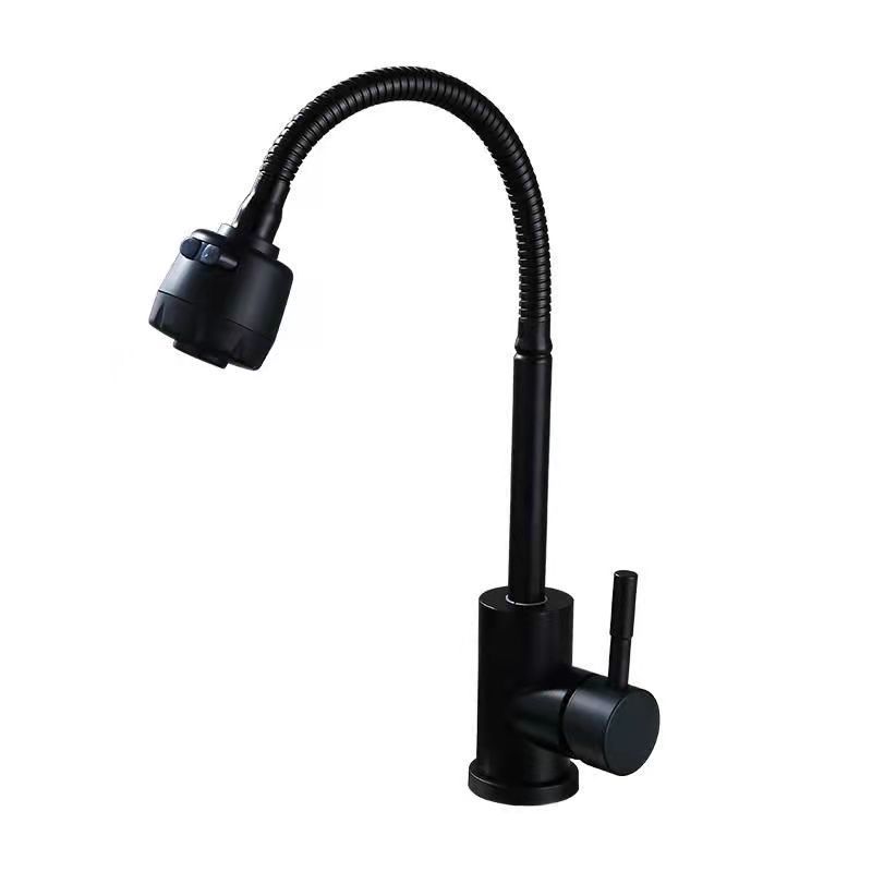 Modern 1-Handle 1-Hole Faucets Black and Silver Standard Kitchen Faucet Clearhalo 'Home Improvement' 'home_improvement' 'home_improvement_kitchen_faucets' 'Kitchen Faucets' 'Kitchen Remodel & Kitchen Fixtures' 'Kitchen Sinks & Faucet Components' 'kitchen_faucets' 1200x1200_feb2bdde-c4b5-46e0-8644-ee8b255e3625