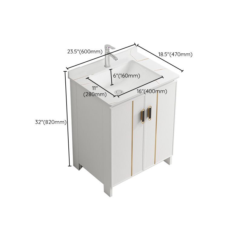 Single Sink Vanity Set White Mirror 2 Doors Freestanding Metal Frame Vanity Clearhalo 'Bathroom Remodel & Bathroom Fixtures' 'Bathroom Vanities' 'bathroom_vanities' 'Home Improvement' 'home_improvement' 'home_improvement_bathroom_vanities' 1200x1200_febc57c9-68a6-4cf2-91d8-ef4e7045c9bd