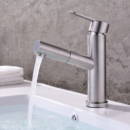 Pull-out Faucet Contemporary Single Handle Faucet with Swivel Spout Clearhalo 'Bathroom Remodel & Bathroom Fixtures' 'Bathroom Sink Faucets' 'Bathroom Sinks & Faucet Components' 'bathroom_sink_faucets' 'Home Improvement' 'home_improvement' 'home_improvement_bathroom_sink_faucets' 1200x1200_febc8d06-6607-447c-93f2-7ad3143f47c8