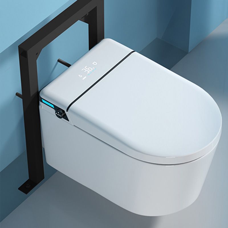 Elongated Wall Hung Toilet in White Ceramic Smart Toilet with Heated Seat Clearhalo 'Bathroom Remodel & Bathroom Fixtures' 'Bidets' 'Home Improvement' 'home_improvement' 'home_improvement_bidets' 'Toilets & Bidets' 1200x1200_fee1daeb-e245-4404-9738-3a4cf7c3de25