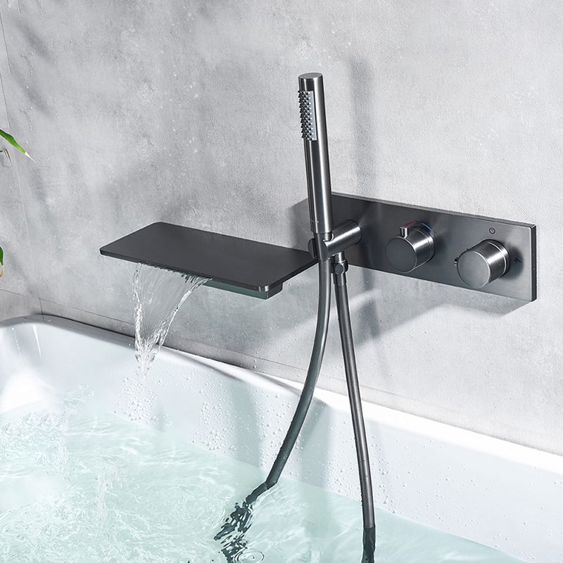 Wall Mounted Metal Tub Filler Double Handles Waterfall Tub Faucet Trim Clearhalo 'Bathroom Remodel & Bathroom Fixtures' 'Bathtub Faucets' 'bathtub_faucets' 'Home Improvement' 'home_improvement' 'home_improvement_bathtub_faucets' 1200x1200_fef63172-763a-45cf-bc86-4a16fb3bccc8