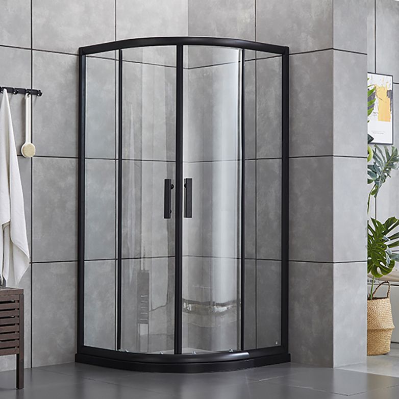 Rounded Matt Black Shower Enclosure Tempered Glass Corner Shower Enclosure Clearhalo 'Bathroom Remodel & Bathroom Fixtures' 'Home Improvement' 'home_improvement' 'home_improvement_shower_stalls_enclosures' 'Shower Stalls & Enclosures' 'shower_stalls_enclosures' 'Showers & Bathtubs' 1200x1200_fefa3966-f0e0-472c-affd-e97ae83b8e6e