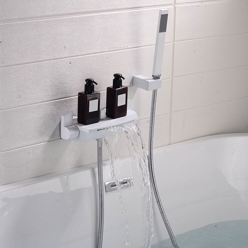Wall Mount Tub Faucet One Handle Waterfall Tub Spout Trim with Knob Clearhalo 'Bathroom Remodel & Bathroom Fixtures' 'Bathtub Faucets' 'bathtub_faucets' 'Home Improvement' 'home_improvement' 'home_improvement_bathtub_faucets' 1200x1200_ff14dc31-130b-4bc2-b44f-ab29b8d71552