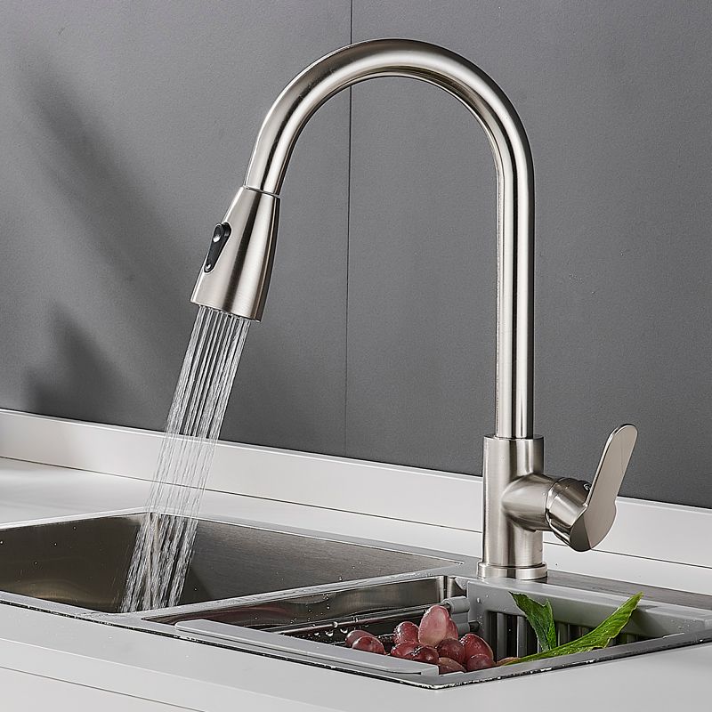 Modern Pull Down Single Handle Kitchen Faucet 1-Hold Profile Faucet Clearhalo 'Home Improvement' 'home_improvement' 'home_improvement_kitchen_faucets' 'Kitchen Faucets' 'Kitchen Remodel & Kitchen Fixtures' 'Kitchen Sinks & Faucet Components' 'kitchen_faucets' 1200x1200_ff23f7b9-cbe6-40c7-a7dd-c42623af0392