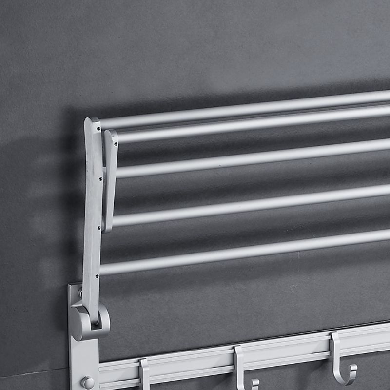 Silver Modern Bathroom Accessory Set with Bath Shelf/Towel Bar & Robe Hooks Clearhalo 'Bathroom Hardware Sets' 'Bathroom Hardware' 'Bathroom Remodel & Bathroom Fixtures' 'bathroom_hardware_sets' 'Home Improvement' 'home_improvement' 'home_improvement_bathroom_hardware_sets' 1200x1200_ff2e7224-b5f4-4419-a24f-084cbf1d6830