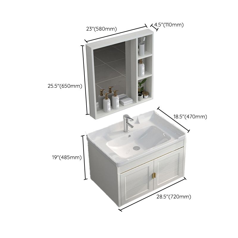 Single Sink Vanity Set Mirror Wall Mount Metal Frame Rectangle Bath Vanity with 2 Doors Clearhalo 'Bathroom Remodel & Bathroom Fixtures' 'Bathroom Vanities' 'bathroom_vanities' 'Home Improvement' 'home_improvement' 'home_improvement_bathroom_vanities' 1200x1200_ff56b3c3-3364-4ec4-970a-647066447e56