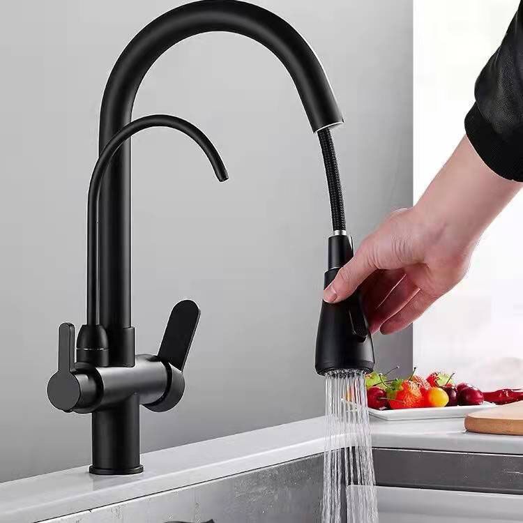 Contemporary Pull down Kitchen Faucet Double Handle High Arch 2-Function Water Filler Clearhalo 'Home Improvement' 'home_improvement' 'home_improvement_kitchen_faucets' 'Kitchen Faucets' 'Kitchen Remodel & Kitchen Fixtures' 'Kitchen Sinks & Faucet Components' 'kitchen_faucets' 1200x1200_ffb3dfa9-6075-4b76-9127-47be756d534e