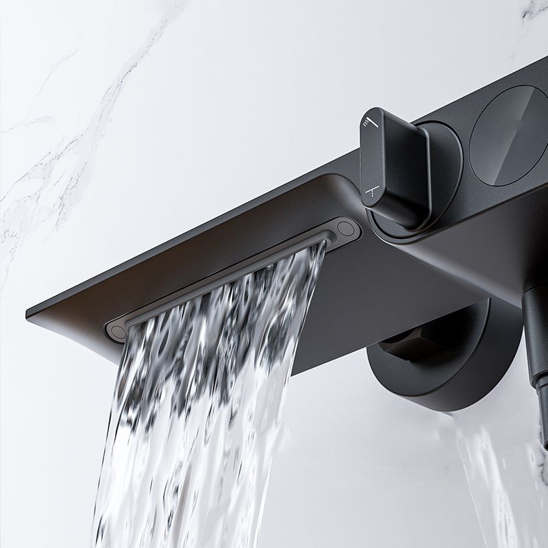 Modern Low Arc Tub Faucet Knob Handles Wall Mount Bathroom Faucet Clearhalo 'Bathroom Remodel & Bathroom Fixtures' 'Bathtub Faucets' 'bathtub_faucets' 'Home Improvement' 'home_improvement' 'home_improvement_bathtub_faucets' 1200x1200_ffc58cef-a2d6-4e74-9dbf-efaa903e16cb