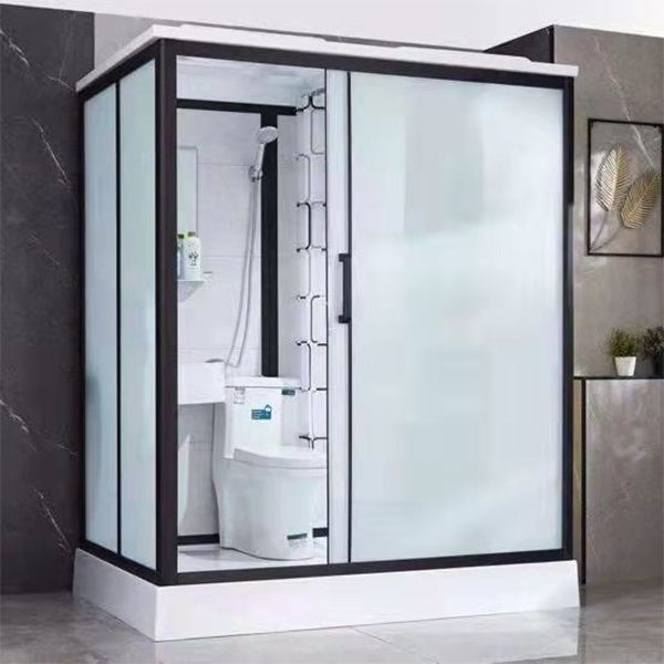 Framed Frosted Shower Kit Rectangle Matt Black Shower Stall with Base Included Clearhalo 'Bathroom Remodel & Bathroom Fixtures' 'Home Improvement' 'home_improvement' 'home_improvement_shower_stalls_enclosures' 'Shower Stalls & Enclosures' 'shower_stalls_enclosures' 'Showers & Bathtubs' 1200x1200_ffd84e34-d07e-4d3b-b3fc-00c9f0f56c8a