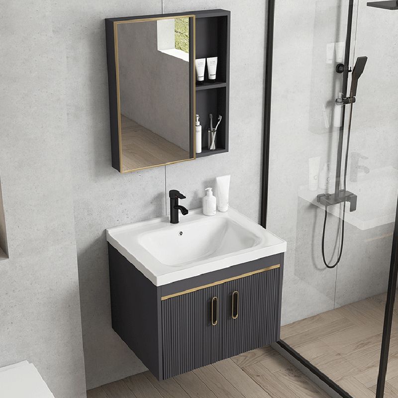 Contemporary Metal Sink Vanity Mirror Cabinet Wall-Mounted Vanity Cabinet Clearhalo 'Bathroom Remodel & Bathroom Fixtures' 'Bathroom Vanities' 'bathroom_vanities' 'Home Improvement' 'home_improvement' 'home_improvement_bathroom_vanities' 1200x1200_ffde686e-0c50-4e0c-a1d0-f4ec07a90c6d