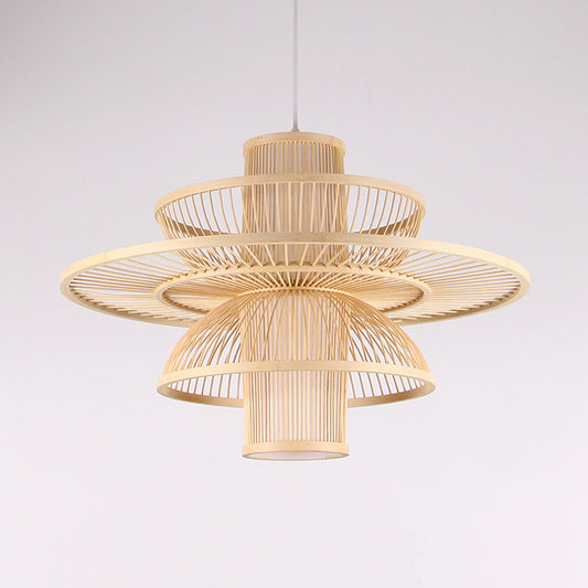 Lotus-Shaped Pendant Lamp Asian Style Bamboo 16"/19.5" W 1 Light Black/Beige Hanging Lighting for Restaurant Clearhalo 'Ceiling Lights' 'Pendant Lights' 'Pendants' Lighting' 120274