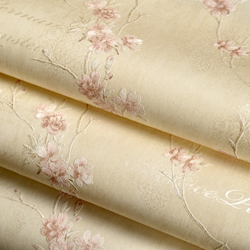 Rust Pastel Color Vinyl Wallpaper Embroidery Plum Blossom Unpasted Wall Decor for Accent Wall Clearhalo 'Country wall decor' 'Rustic' 'Wallpaper' Wall Decor' 1202757