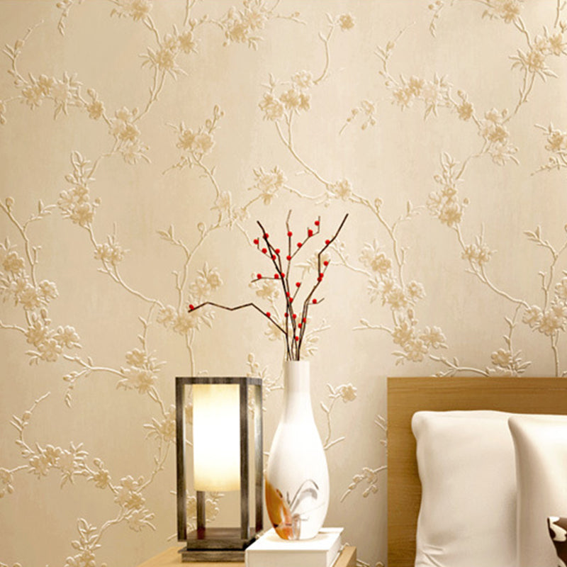 Rust Pastel Color Vinyl Wallpaper Embroidery Plum Blossom Unpasted Wall Decor for Accent Wall Beige Clearhalo 'Country wall decor' 'Rustic' 'Wallpaper' Wall Decor' 1202759