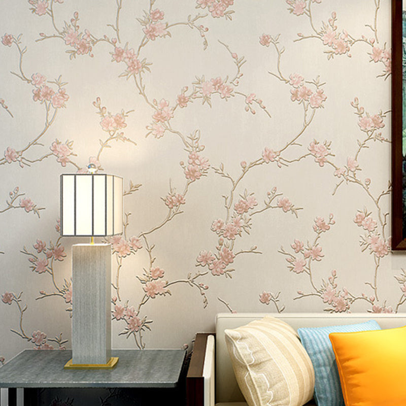 Rust Pastel Color Vinyl Wallpaper Embroidery Plum Blossom Unpasted Wall Decor for Accent Wall Light Pink Clearhalo 'Country wall decor' 'Rustic' 'Wallpaper' Wall Decor' 1202768