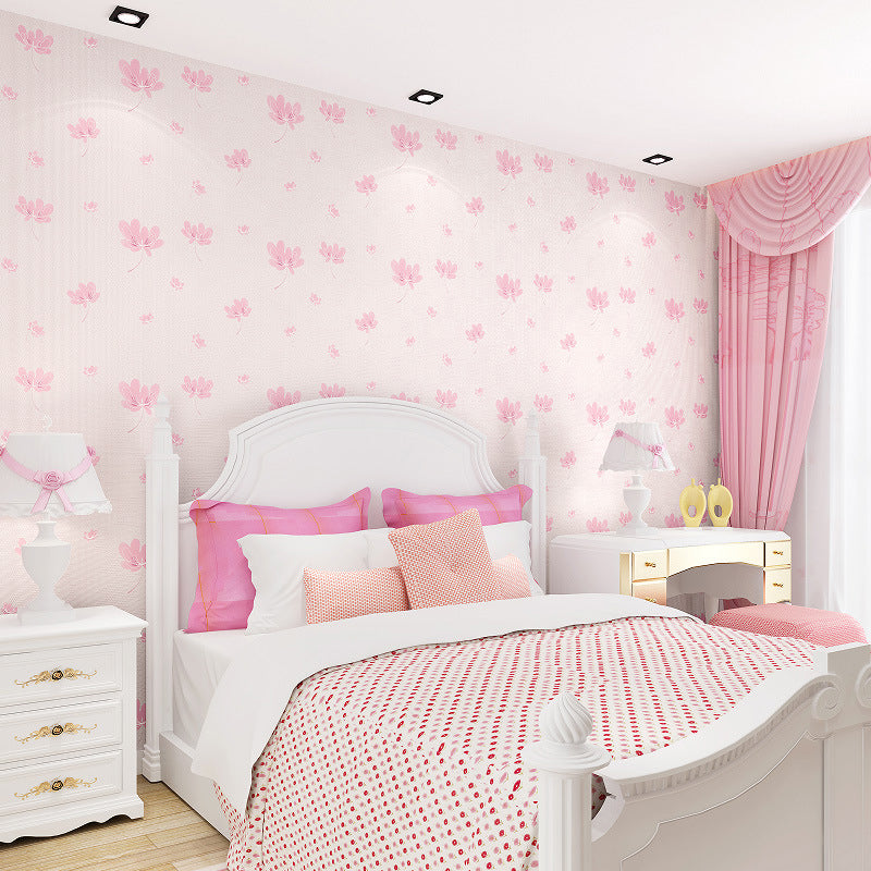 Wall Covering Flower Soft Color Farmhouse Non-Woven Material Wallpaper for Bedroom Pink Clearhalo 'Country wall decor' 'Rustic' 'Wallpaper' Wall Decor' 1202824