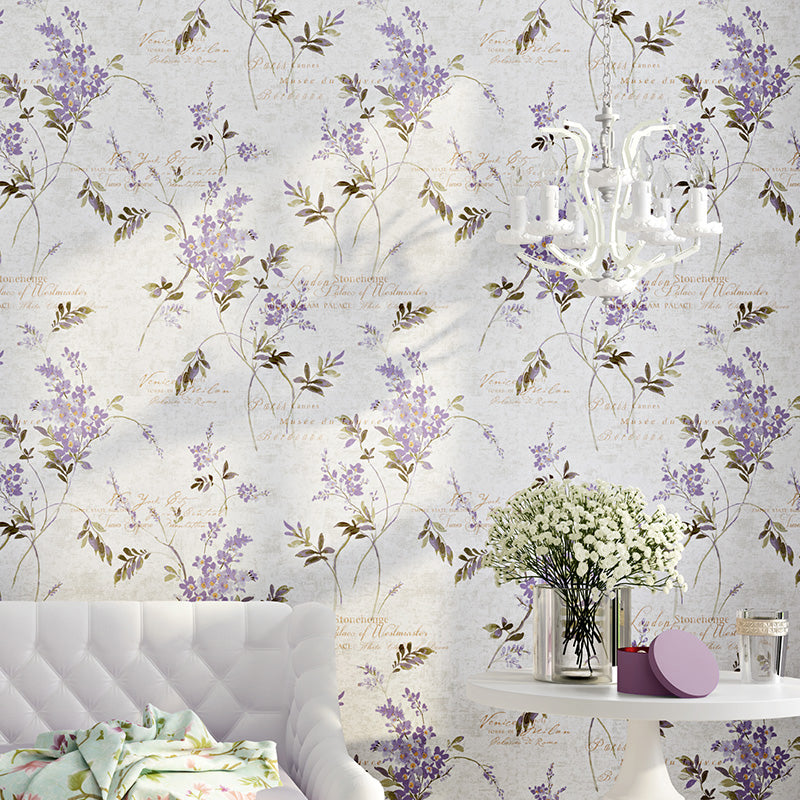 Floral 54.2-sq ft Wallpaper Roll Pastel Color Smooth Moisture Resistant Wall Decor Purple Clearhalo 'Country wall decor' 'Rustic' 'Wallpaper' Wall Decor' 1202852