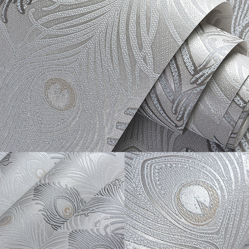Non-Pasted Vinyl Wallpaper Peacock Feather Living Room Wall Decoration in Light Color Clearhalo 'Country wall decor' 'Rustic' 'Wallpaper' Wall Decor' 1202871
