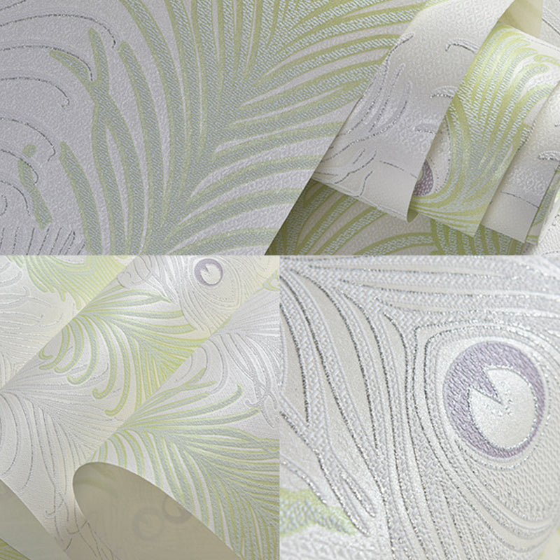 Non-Pasted Vinyl Wallpaper Peacock Feather Living Room Wall Decoration in Light Color Clearhalo 'Country wall decor' 'Rustic' 'Wallpaper' Wall Decor' 1202874