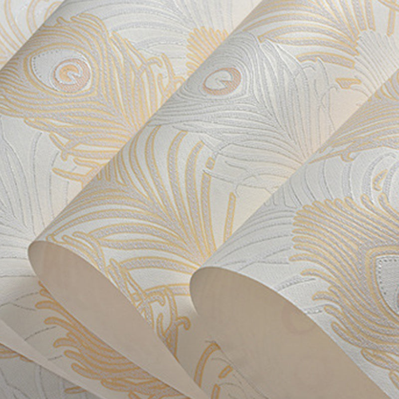 Non-Pasted Vinyl Wallpaper Peacock Feather Living Room Wall Decoration in Light Color Clearhalo 'Country wall decor' 'Rustic' 'Wallpaper' Wall Decor' 1202877