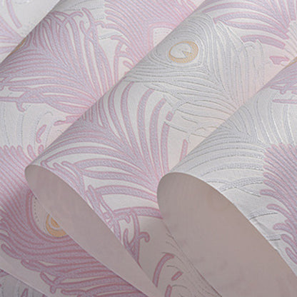 Non-Pasted Vinyl Wallpaper Peacock Feather Living Room Wall Decoration in Light Color Purple-Pink Clearhalo 'Country wall decor' 'Rustic' 'Wallpaper' Wall Decor' 1202882