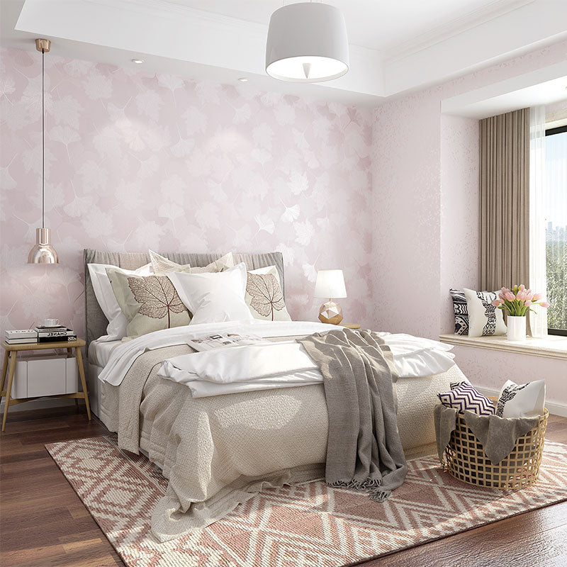 Plants Soft Color Wallpaper Ginkgo Leaf Moisture-Resistant Wall Art for Kids Bedroom Purple-Pink Clearhalo 'Country wall decor' 'Rustic' 'Wallpaper' Wall Decor' 1202914