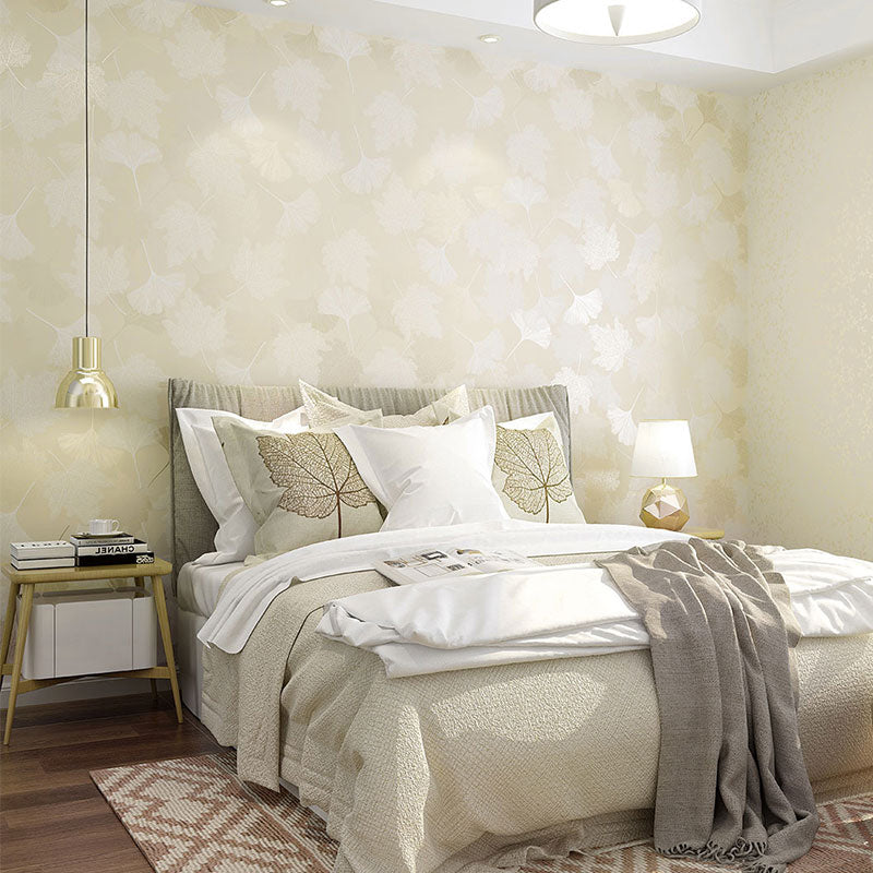 Plants Soft Color Wallpaper Ginkgo Leaf Moisture-Resistant Wall Art for Kids Bedroom Light Yellow Clearhalo 'Country wall decor' 'Rustic' 'Wallpaper' Wall Decor' 1202917