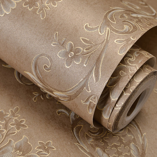 Non-Woven Wall Covering Medallion Flower Embossed Wallpaper Roll for Living Room Tan Clearhalo 'Vintage wall decor' 'Vintage' 'Wallpaper' Wall Decor' 1202987