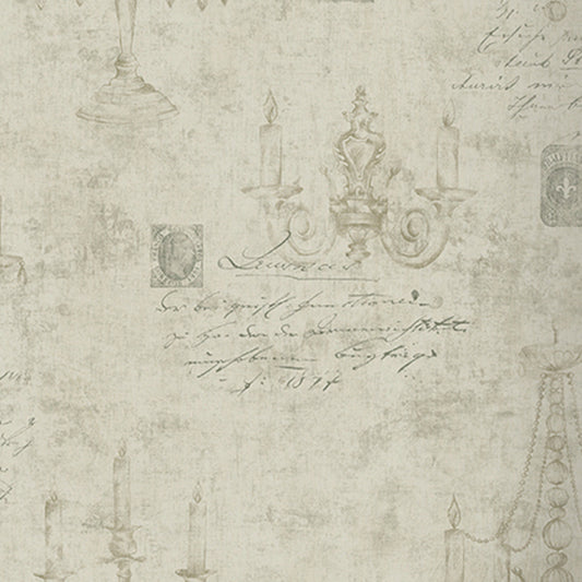 Wallpaper Script and Chandelier Print Pastel Color Retro Paper Wall Covering for Accent Wall