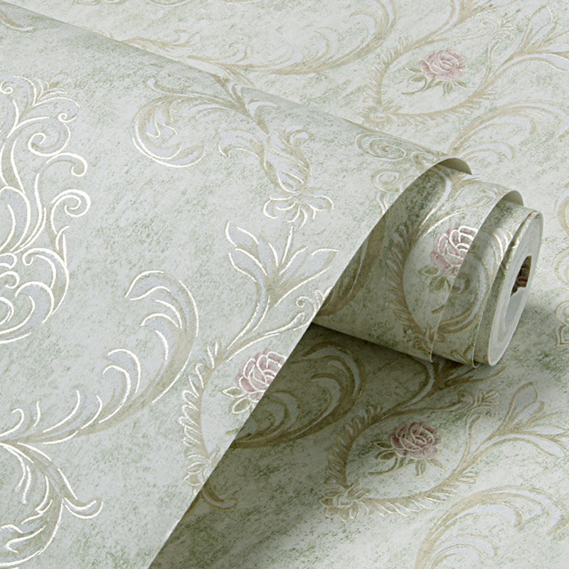 Satin Wallpaper Roll Scroll Flower 3D Embossed Wall Decor in Soft Color for Home Clearhalo 'Vintage wall decor' 'Vintage' 'Wallpaper' Wall Decor' 1203044