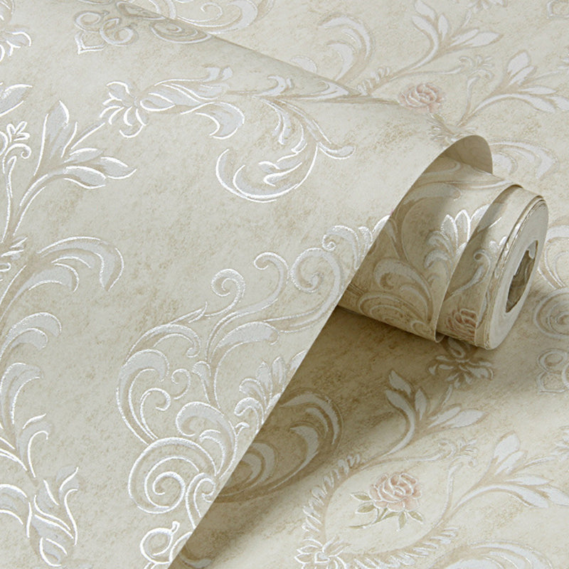 Satin Wallpaper Roll Scroll Flower 3D Embossed Wall Decor in Soft Color for Home Clearhalo 'Vintage wall decor' 'Vintage' 'Wallpaper' Wall Decor' 1203047