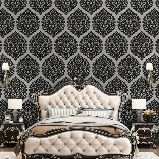 Glam Vinyl Wallpaper Trellis Flower Smooth Surface Wall Art for Bedroom Decoration Black