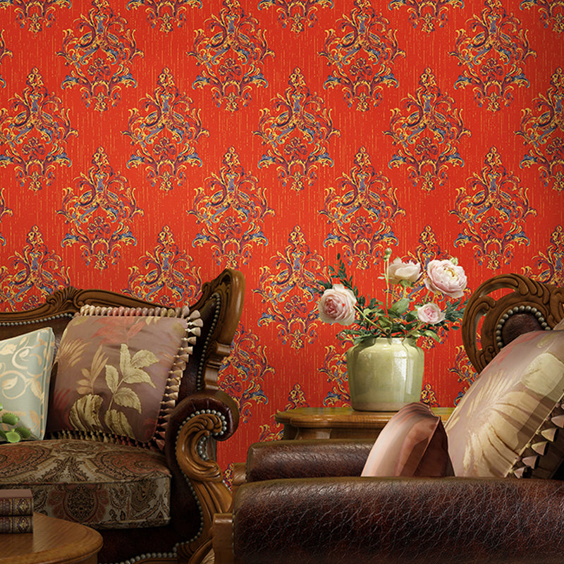 Victorian Dark Color Vinyl Wallpaper Embossed Medallion Moisture Resistant Wall Decor Orange Clearhalo 'Wall Decor' 'Wallpaper' 1203071