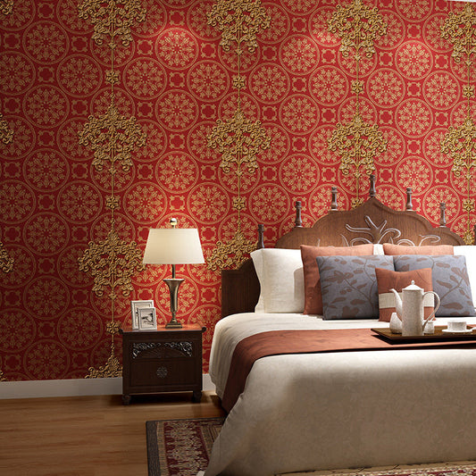 Retro Jacquard Flower Wallpaper Pastel Color Moisture Resistant Wall Covering for Bedroom Red Clearhalo 'Vintage wall decor' 'Vintage' 'Wallpaper' Wall Decor' 1203079