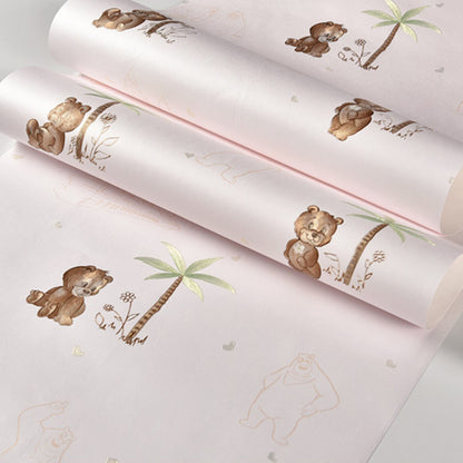 Self-Adhesive Wallpaper Novelty Bear Children Colorful Wall Covering with Removable Design Light Pink Clearhalo 'Wall Decor' 'Wallpaper' 1203180