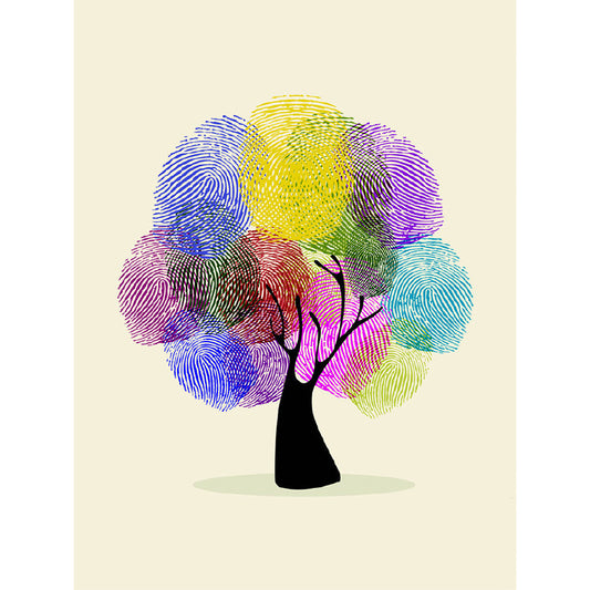 Creative Finger Print Tree Murals Blue-Purple-Yellow Water Resistant Wall Covering for Home Clearhalo 'Wall Decor' 'Wall Mural' 1203369