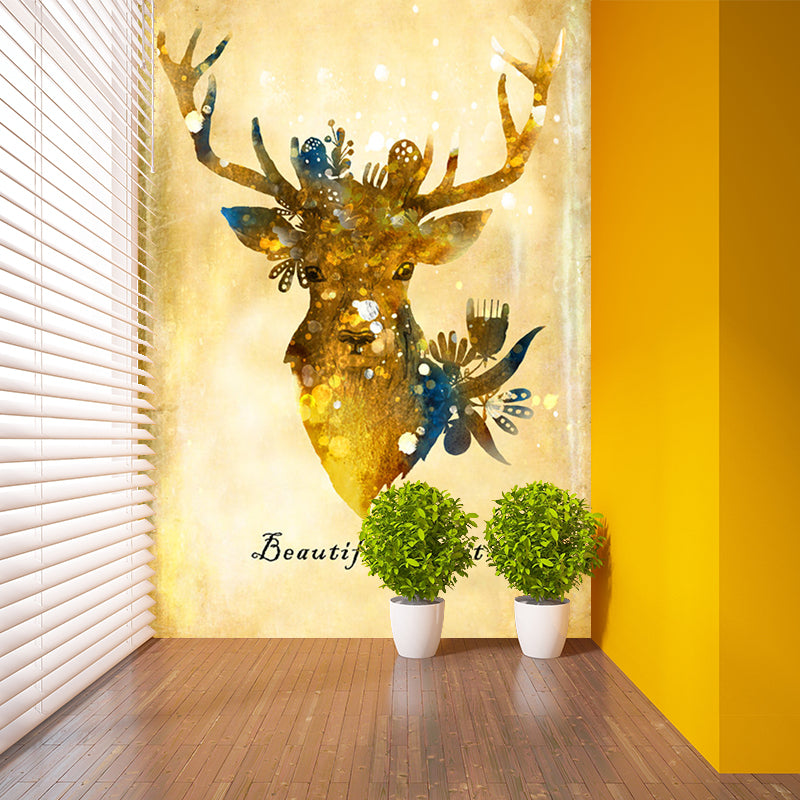 Beige Stag Wall Murals Decal Moisture Resistant Artistry Bedroom Wall Decoration Clearhalo 'Wall Decor' 'Wall Mural' 1203417