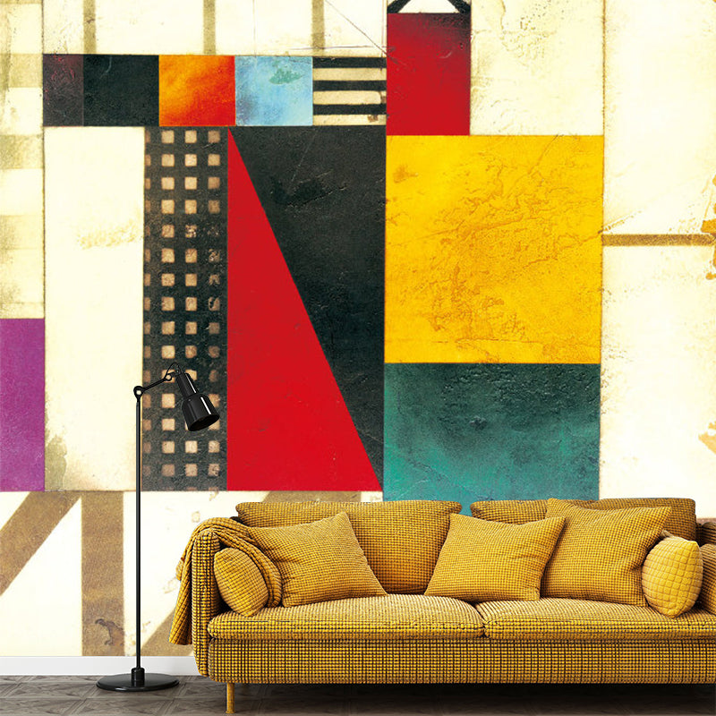 Mid Century Geometric Mural Decal Red-Yellow-Green Dining Room Wall Covering, Custom-Made Red-Yellow-Green Clearhalo 'Wall Decor' 'Wall Mural' 1203516